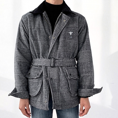 디* 자수로고 울 체크 자켓