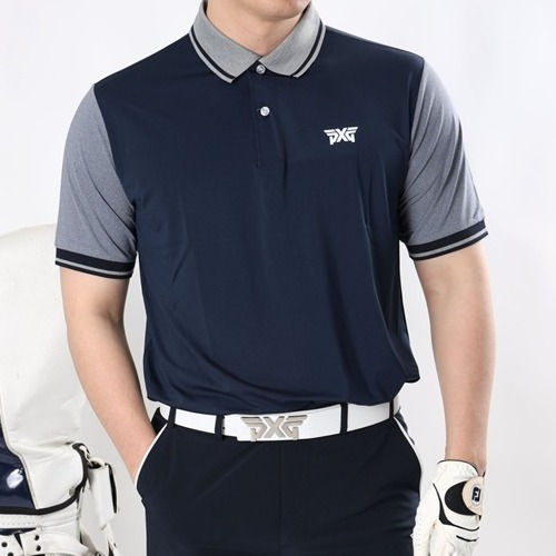 P*G 배색 반팔 카라 티셔츠