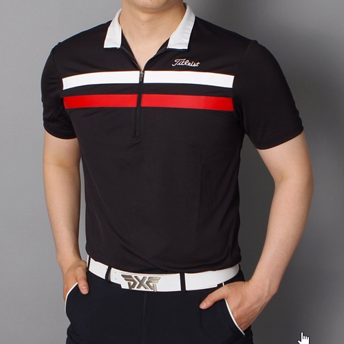 타이틀리*트 가슴 삼선 반집업 반팔티셔츠