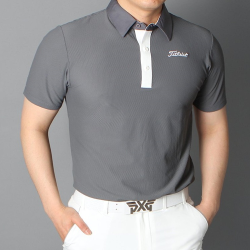 타이틀리*트 엠보싱 배색 반팔 카라티