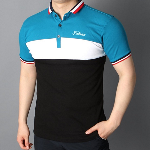 타이틀리*트 3단배색 면 반팔 카라티