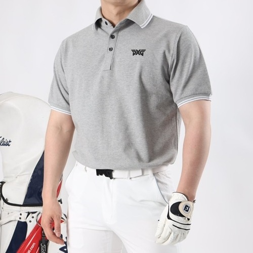 P*G 카라 사각배색 면 카라 반팔 티셔츠