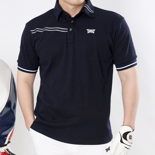 P*G 테이프 면 카라 반팔 티셔츠