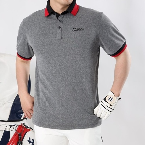 타이틀리*트 카라 투톤 배색 면 반팔 티셔츠