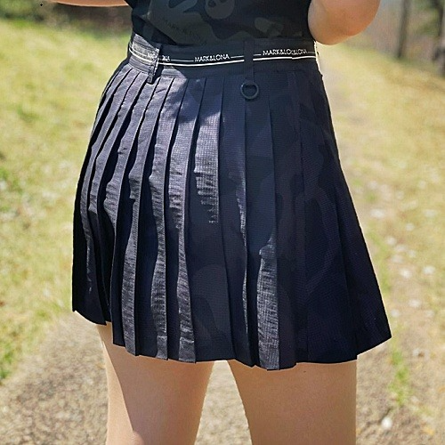 MARK & RONA 우먼 에어홀 카모 플리츠 스커트