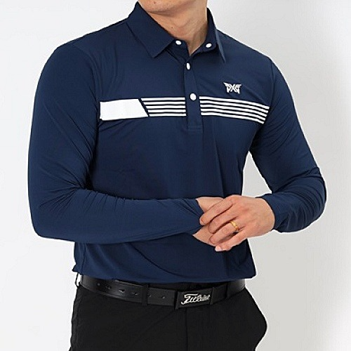 P*G 가슴 다섯줄 긴팔 티셔츠