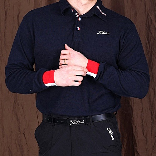 타이틀리*트 소매삼색 면 카라티