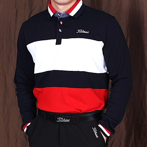 타이틀리*트 삼단 배색 면 카라티