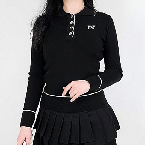 P*G 넥단추 카라 긴팔