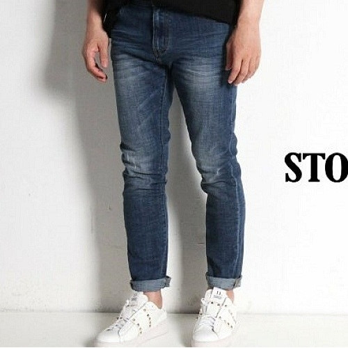 스톤아일*드 STONE ISLAND 캣워싱 진청 슬림진