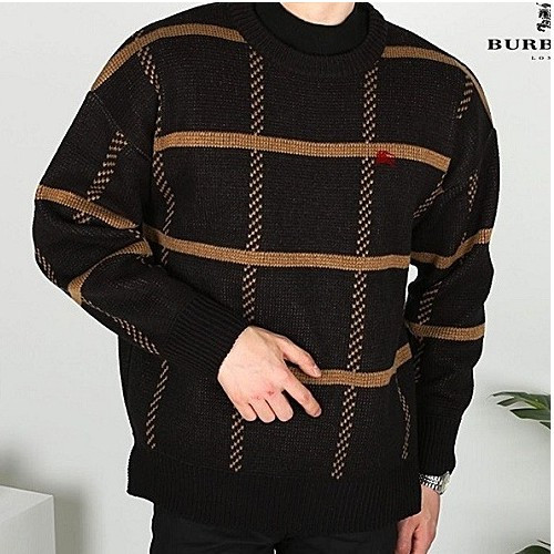 버*리 자수 빅체크 라운드니트