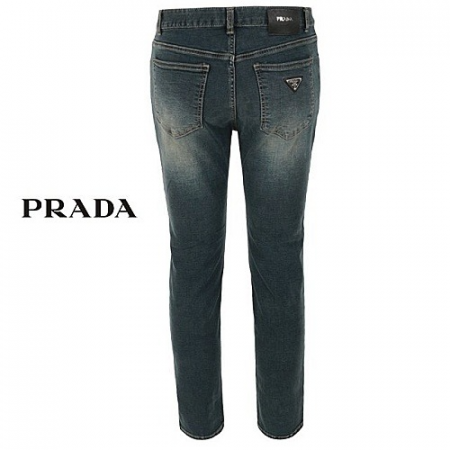 PRADA 기본로고 카키 중청 기모 슬림일자진