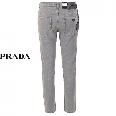 PRADA 스틸 로고 그레이 슬림진