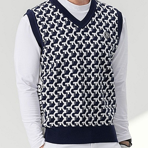GFORE v넥 프린트 패턴 니트 조끼