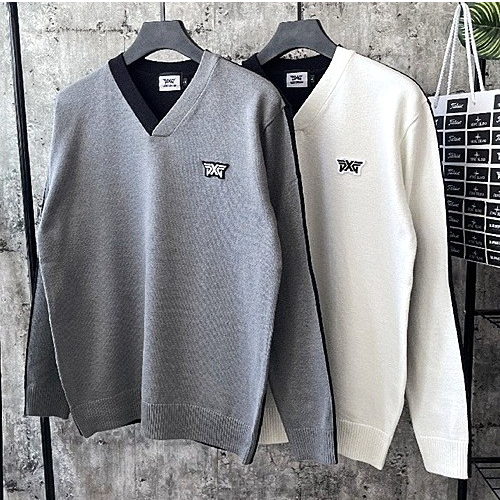 P*G 브이넥 로고패치 니트