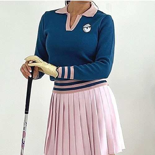 말* 오픈 배색 니트카라