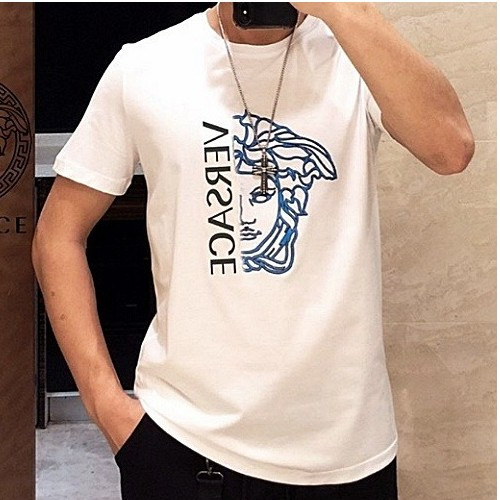 VERSACE 블루 하프 로고 티셔츠