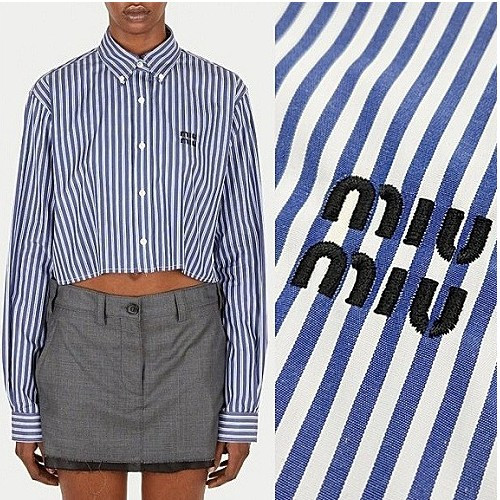 미우미우 MIUMIU 크롭 스트라이프셔츠
