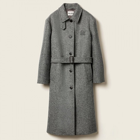 미우 MIUMIU 싱글브레스트 셰브론 코트