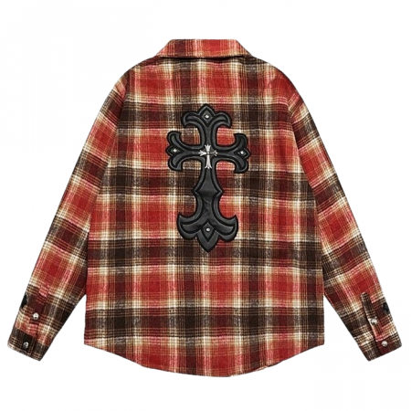 Chrome hearts 레더크로스 플란넬 체크셔츠