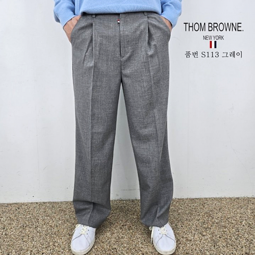 THOMBROWNE 린넨 면 옆밴딩 와이드 슬렉스 S113