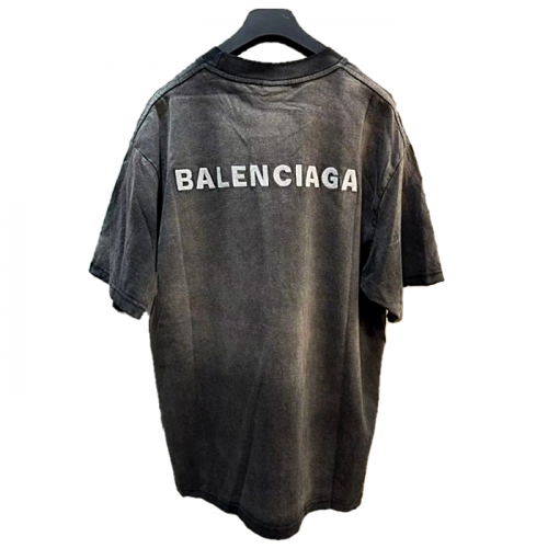 BALENCIAGA  피그먼트 워싱 백로고 자수 반팔 티셔츠