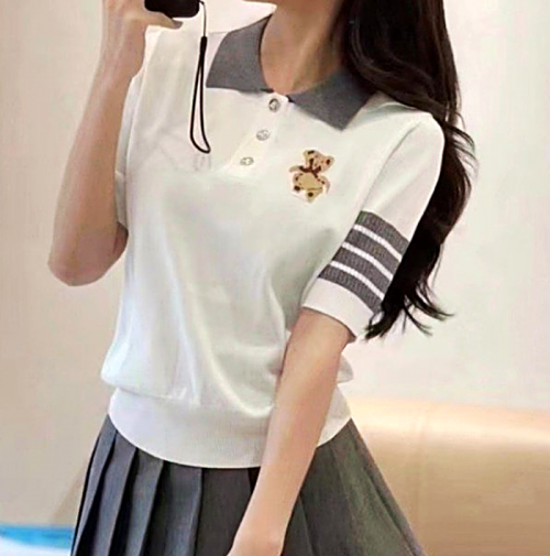 THOMBROWNE 곰돌이 카라 반팔니트