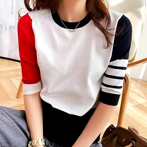 THOMBROWNE 뉴 멀티 배색 니트 반팔