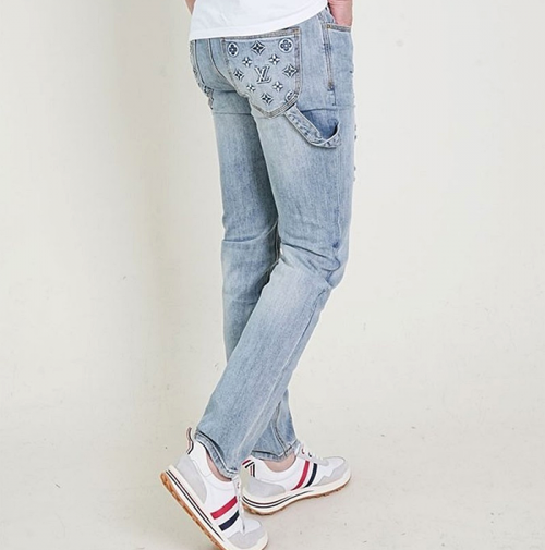 LOUIS VUITTON 엠브로이드 모노그램 워크웨어 슬림핏 데님 팬츠