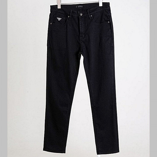 PRADA 삼각로고 레더 포켓 슬림핏 블랙 데님 팬츠