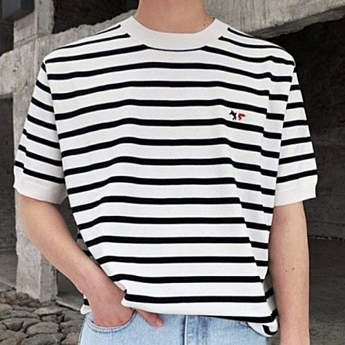 MAISON KITSUNE 트리컬러 단가라 니트반팔