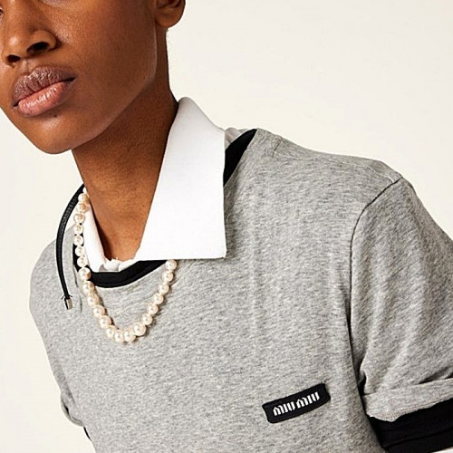 미우 MIUMIU 립 반팔 티셔츠