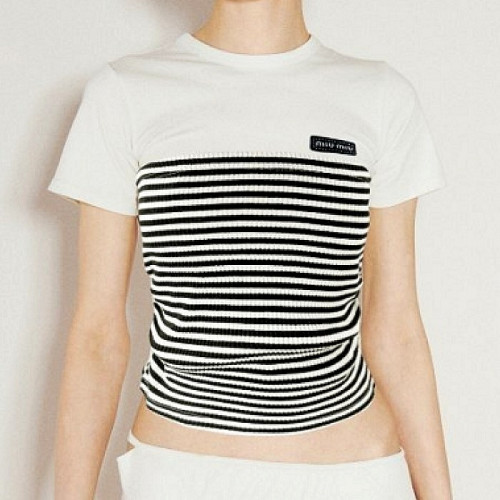 MIUMIU 스트라이프 반팔 티셔츠