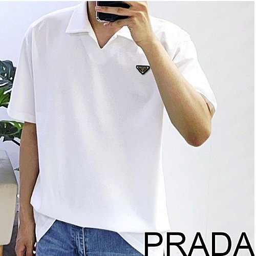 PRADA 린넨 카라 티셔츠