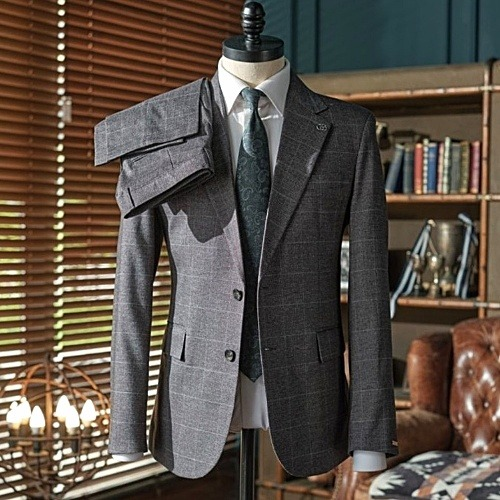 GUC*I 한정판 싱글 남성 체크슈트정장