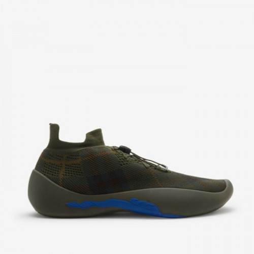 버버리 체크 니트 넵튠 스니커즈 - 카키