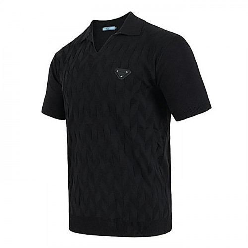 PRADA 레더 트라이앵글 오픈 카라 니트