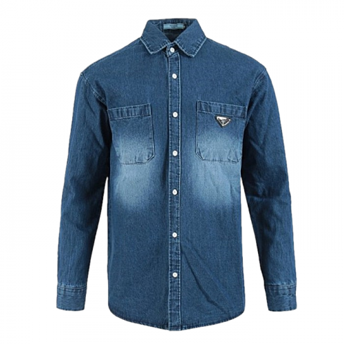 PRADA 클래식 투포켓 트라이앵글 워싱 데님셔츠