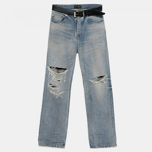 BALENCIAGA  벨티드 디스트 데님팬츠