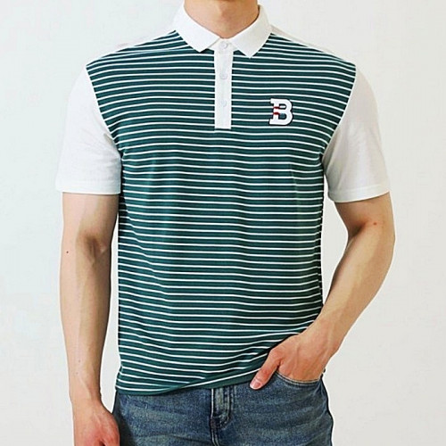 BURBERRY B로고 스트라이프 니트 카라