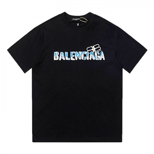 BALENCIAGA 블루 그라데이션 로고 티셔츠