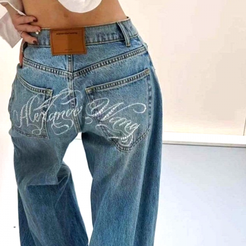 Alexanderwang 로고 비즈 와이드 데님 팬츠