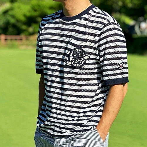 지포어 GFORE 메쉬 스트립 라운드 티셔츠