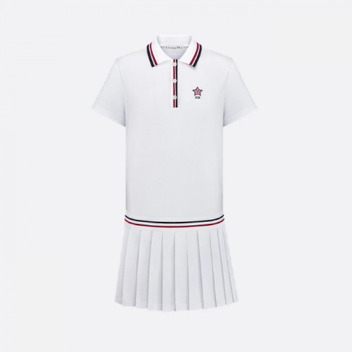 Dior Vibe 플리츠 쇼트 폴로 드레스 - 화이트