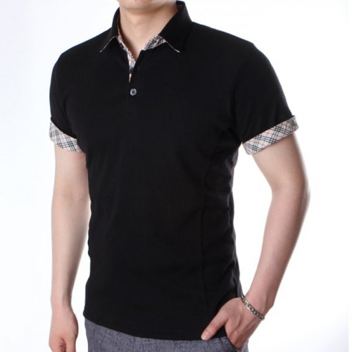 버*리 소매체크  카라 반팔티셔츠