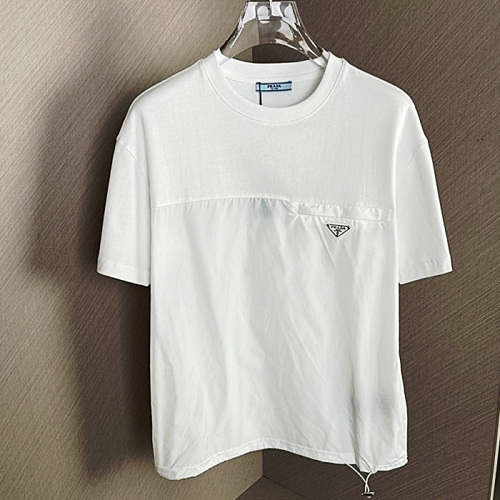 PRADA 삼각로고 드로우 스트링 라운드 티셔츠