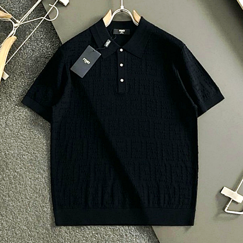 펜디 FENDI 자가드 카라 쿨니트