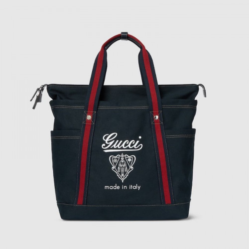 GUCCI 프린트 캔버스 라지 토트백 - 다크 블루 캔버스