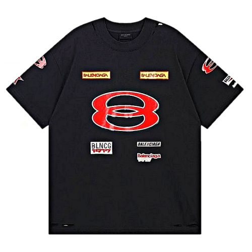 BALENCIAGA 멀티 로고 구제 워싱 티셔츠