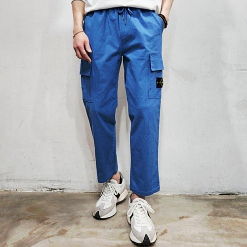 STONE ISLAND 펜 린넨 카고 스트레이트 팬츠